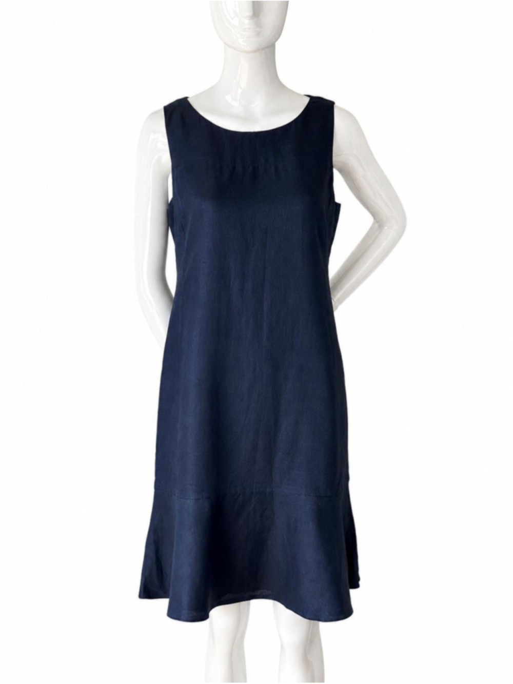 Armani Collezioni Navy 100% Linen A-Line Dress IT 44